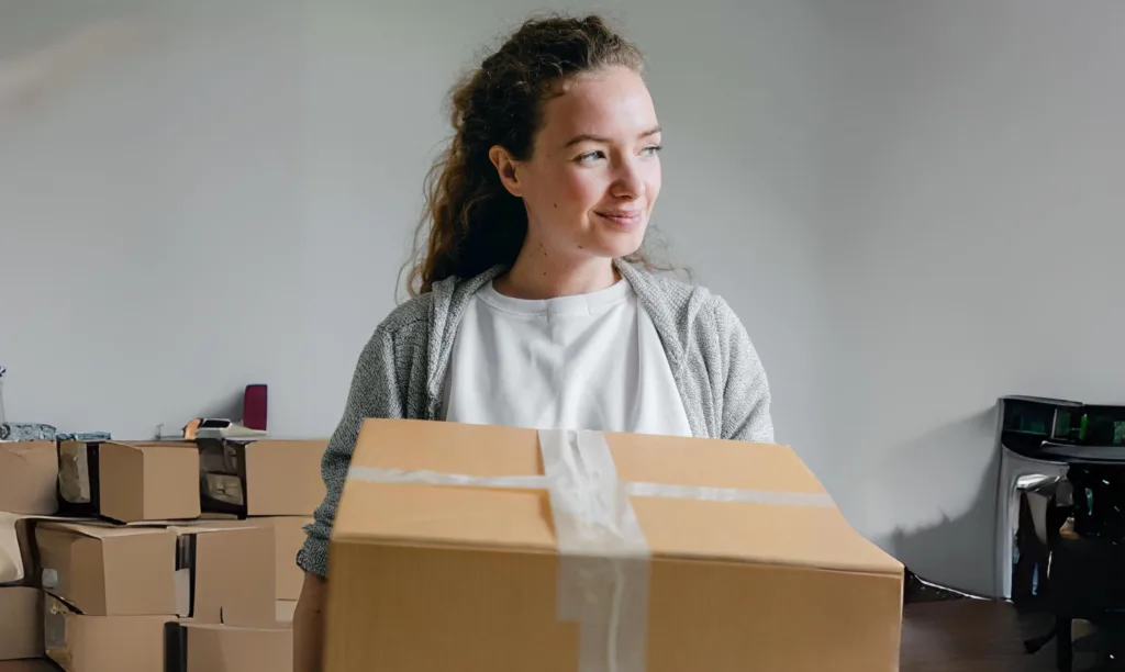 woman holding a container box